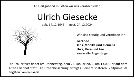 Traueranzeige von Ulrich Giesecke von Darmstädter Echo