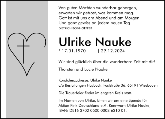 Traueranzeige von Ulrike Nauke von Wiesbadener Kurier