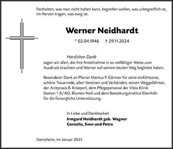 Traueranzeige von Werner Neidhardt von Rüsselsheimer Echo
