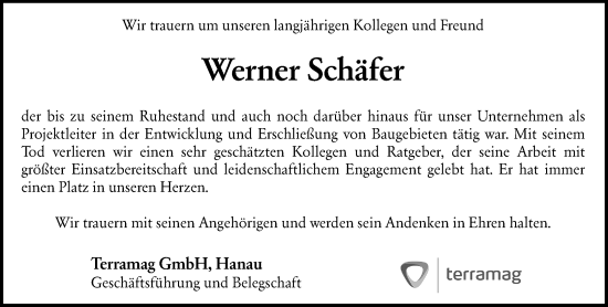 Traueranzeige von Werner Schäfer von Rüsselsheimer Echo