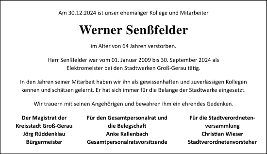Traueranzeige von Werner Senßfelder von Groß-Gerauer Echo