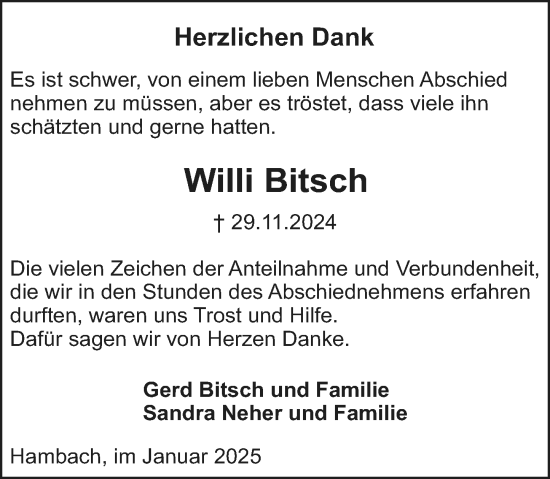 Traueranzeige von Willi Bitsch von Starkenburger Echo