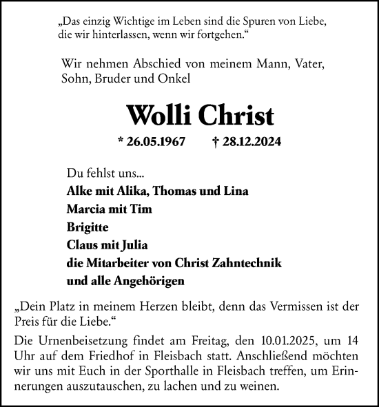 Traueranzeige von Wolfram-Henry Christ von Dill Block
