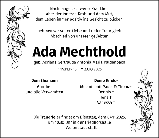 Traueranzeige von Ada Mechthold von Darmstädter Echo Traueranzeige von Ada Mechthold von Darmstädter Echo