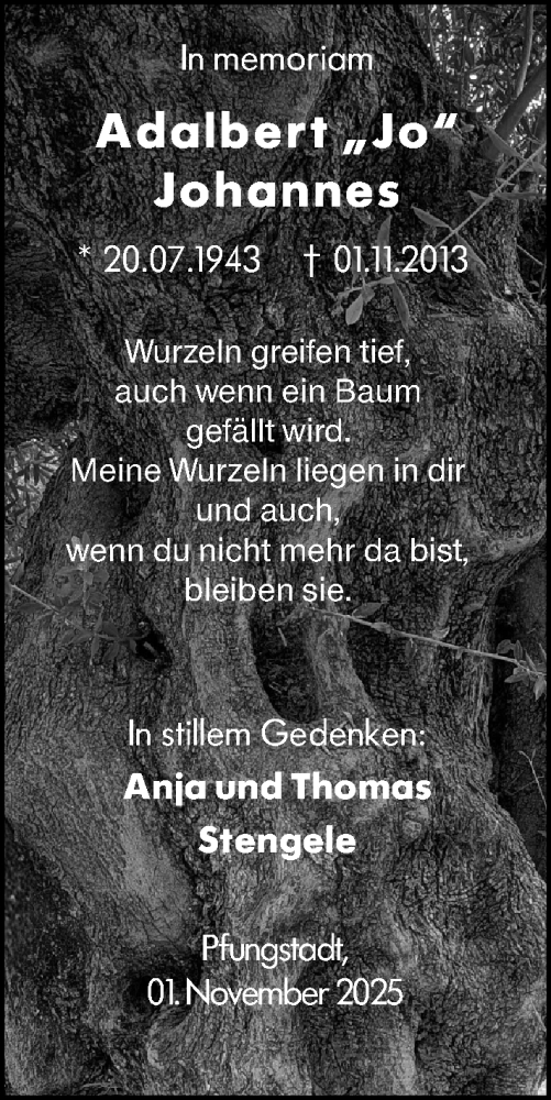 Traueranzeige von Adalbert Johannes von Darmstädter Echo Traueranzeige von Adalbert Johannes von Darmstädter Echo