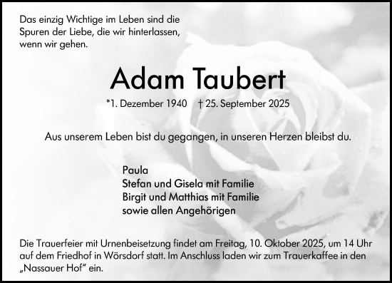 Traueranzeige von Adam Taubert von Idsteiner Land/Untertaunus