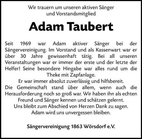 Traueranzeige von Adam Taubert von Idsteiner Land/Untertaunus