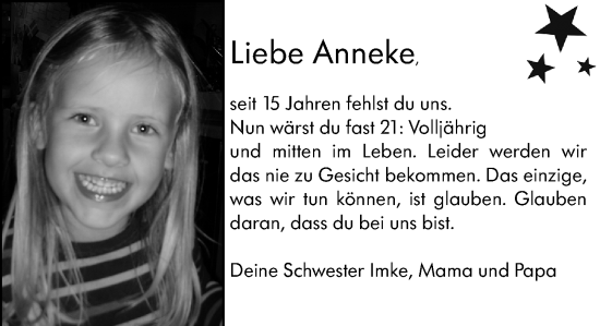 Traueranzeige von Anneke Baumbach von Allgemeine Zeitung Mainz