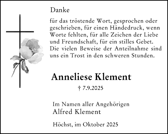 Traueranzeige von Anneliese Klement von Odenwälder Echo Traueranzeige von Anneliese Klement von Odenwälder Echo