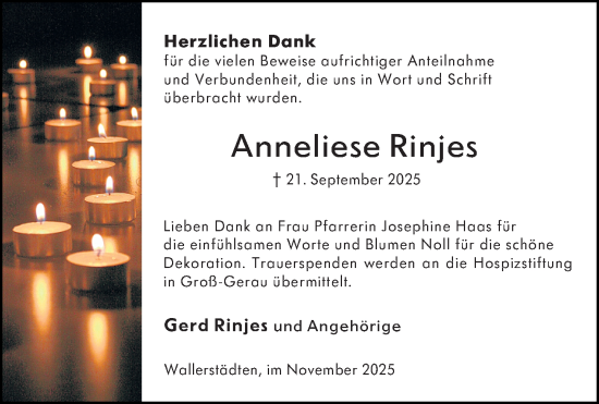 Traueranzeige von Anneliese Rinjes von Groß-Gerauer Echo
