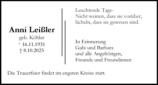 Traueranzeige von Anni Leißler von Darmstädter Echo Traueranzeige von Anni Leißler von Darmstädter Echo