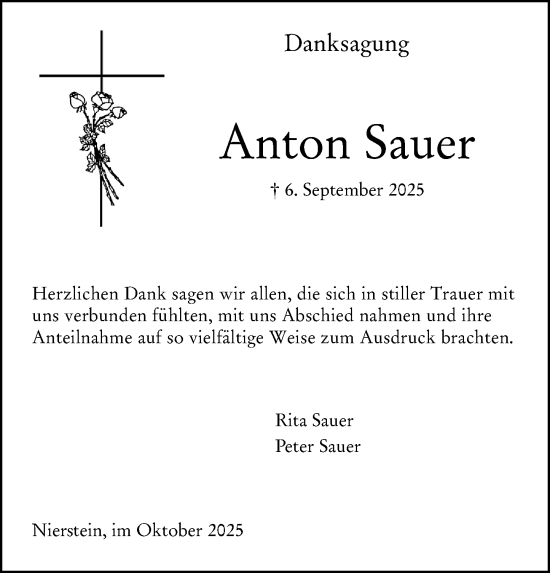 Traueranzeige von Anton Sauer von Allgemeine Zeitung Mainz Traueranzeige von Anton Sauer von Allgemeine Zeitung Mainz