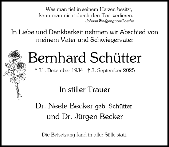 Traueranzeige von Bernhard Schütter von Wiesbadener Kurier Traueranzeige von Bernhard Schütter von Wiesbadener Kurier