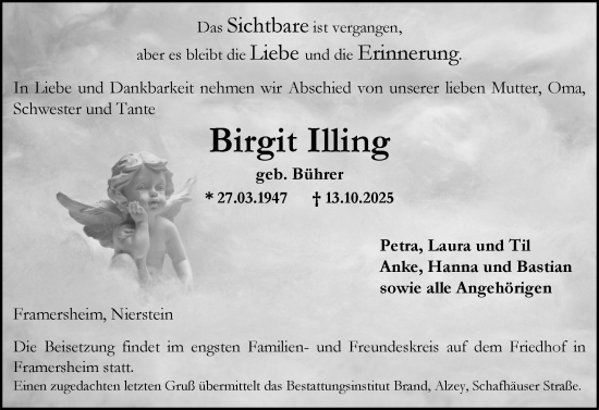 Traueranzeige von Birgit Illing von Allgemeine Zeitung Alzey