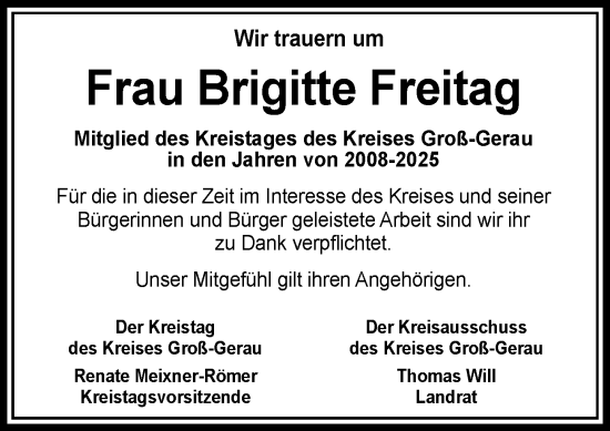 Traueranzeige von Brigitte Freitag von Groß-Gerauer Echo