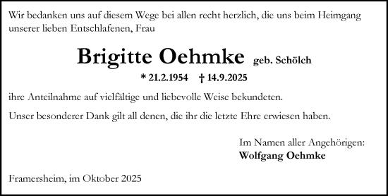 Traueranzeige von Brigitte Oehmke von Allgemeine Zeitung Alzey Traueranzeige von Brigitte Oehmke von Allgemeine Zeitung Alzey