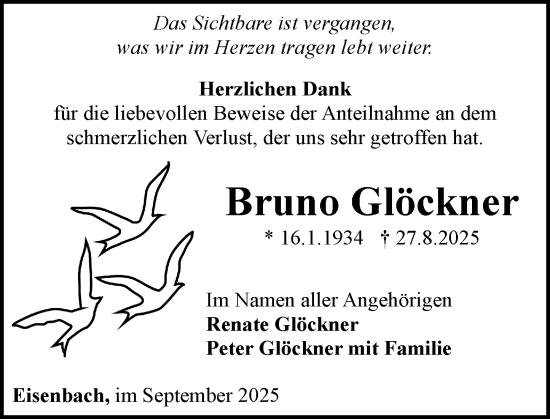 Traueranzeige von Bruno Glöckner von Camberger Anzeiger