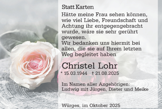 Traueranzeige von Christel Lohr von Camberger Anzeiger