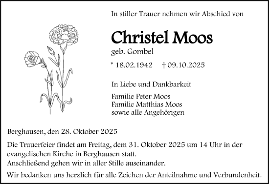 Traueranzeige von Christel Moos von Wetzlarer Neue Zeitung Traueranzeige von Christel Moos von Wetzlarer Neue Zeitung