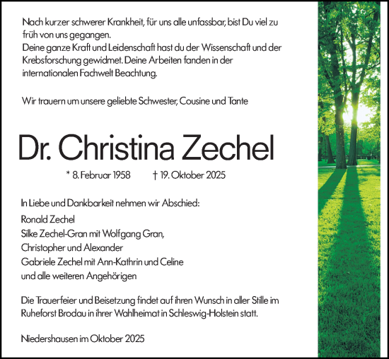 Traueranzeige von Christina Zechel von Weilburger Tageblatt Traueranzeige von Christina Zechel von Weilburger Tageblatt