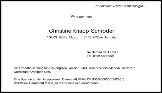 Traueranzeige von Christine Knapp-Schröder von Darmstädter Echo Traueranzeige von Christine Knapp-Schröder von Darmstädter Echo