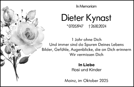 Traueranzeige von Dieter Kynast von Allgemeine Zeitung Mainz