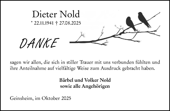 Traueranzeige von Dieter Nold von Groß-Gerauer Echo Traueranzeige von Dieter Nold von Groß-Gerauer Echo