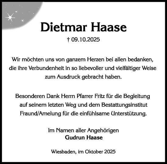 Traueranzeige von Dietmar Haase von Wiesbadener Kurier Traueranzeige von Dietmar Haase von Wiesbadener Kurier