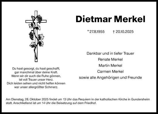 Traueranzeige von Dietmar Merkel von Allgemeine Zeitung Alzey Traueranzeige von Dietmar Merkel von Allgemeine Zeitung Alzey