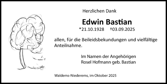 Traueranzeige von Edwin Bastian von Idsteiner Land/Untertaunus