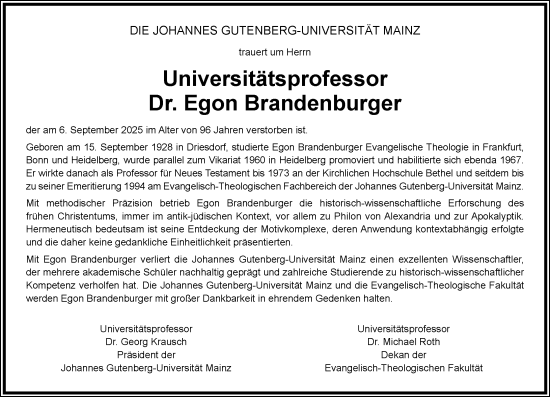 Traueranzeige von Egon Brandenburger von Allgemeine Zeitung Mainz Traueranzeige von Egon Brandenburger von Allgemeine Zeitung Mainz