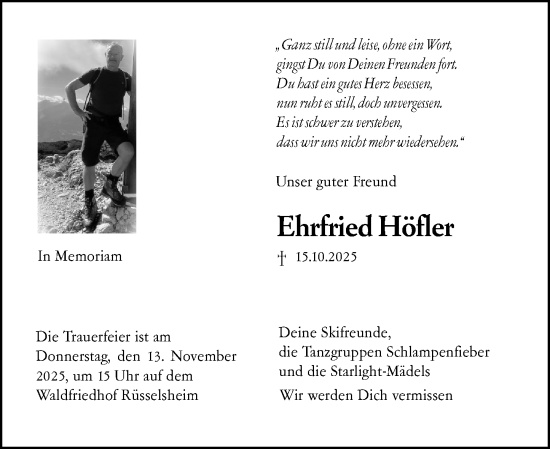 Traueranzeige von Ehrfried Höfler von Rüsselsheimer Echo Traueranzeige von Ehrfried Höfler von Rüsselsheimer Echo