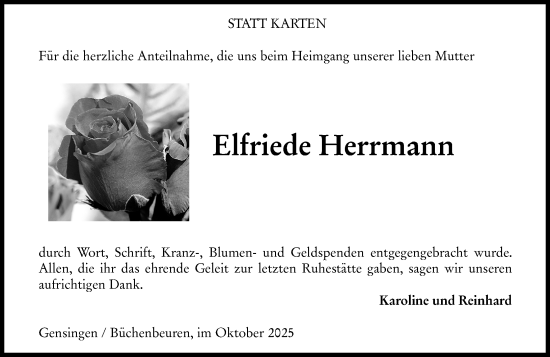Traueranzeige von Elfriede Herrmann von Allgemeine Zeitung Rheinhessen-Nahe