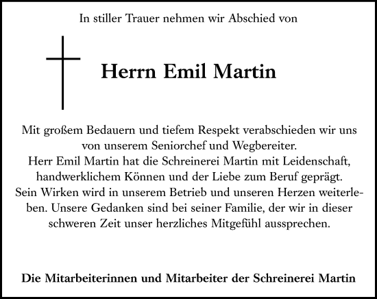 Traueranzeige von Emil Martin von Wormser Zeitung Traueranzeige von Emil Martin von Wormser Zeitung