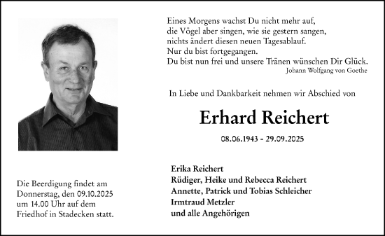 Traueranzeige von Erhard Reichert von Allgemeine Zeitung Mainz