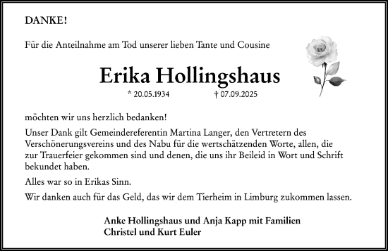 Traueranzeige von Erika Hollingshaus von Camberger Anzeiger Traueranzeige von Erika Hollingshaus von Camberger Anzeiger