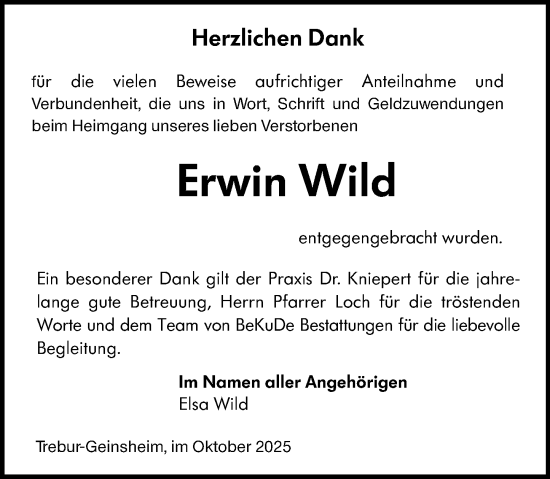 Traueranzeige von Erwin Wild von Groß-Gerauer Echo Traueranzeige von Erwin Wild von Groß-Gerauer Echo