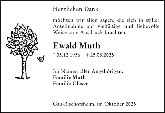 Traueranzeige von Ewald Muth von Allgemeine Zeitung Mainz Traueranzeige von Ewald Muth von Allgemeine Zeitung Mainz