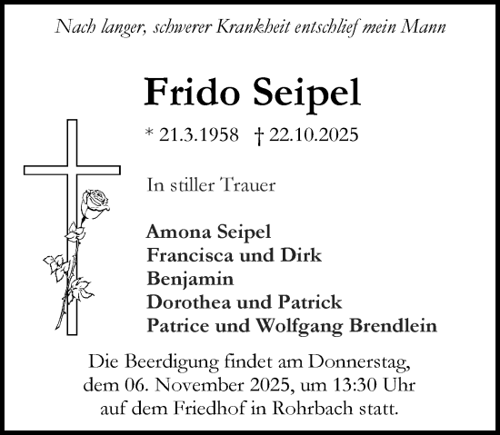 Traueranzeige von Frido Seipel von Darmstädter Echo Traueranzeige von Frido Seipel von Darmstädter Echo