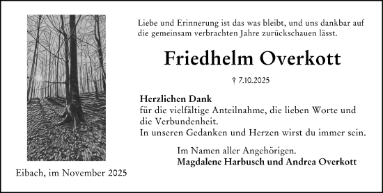 Traueranzeige von Friedhelm Overkott von Dill Block Traueranzeige von Friedhelm Overkott von Dill Block