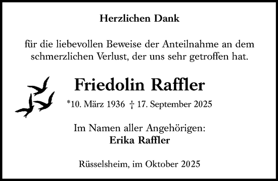 Traueranzeige von Friedolin Raffler von Rüsselsheimer Echo Traueranzeige von Friedolin Raffler von Rüsselsheimer Echo