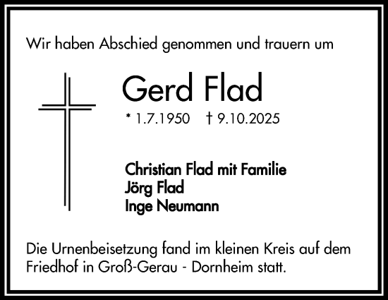 Traueranzeige von Gerd Flad von Groß-Gerauer Echo Traueranzeige von Gerd Flad von Groß-Gerauer Echo