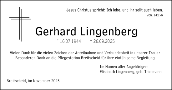 Traueranzeige von Gerhard Lingenberg von Dill Block Traueranzeige von Gerhard Lingenberg von Dill Block