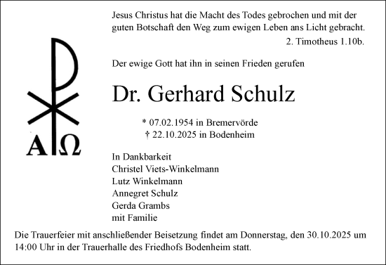 Traueranzeige von Gerhard Schulz von Allgemeine Zeitung Mainz Traueranzeige von Gerhard Schulz von Allgemeine Zeitung Mainz