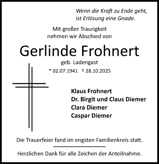 Traueranzeige von Gerlinde Frohnert von Dill Block Traueranzeige von Gerlinde Frohnert von Dill Block
