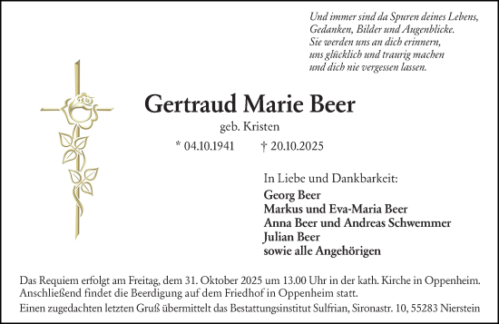 Traueranzeige von Gertraud Marie Beer von Allgemeine Zeitung Mainz Traueranzeige von Gertraud Marie Beer von Allgemeine Zeitung Mainz