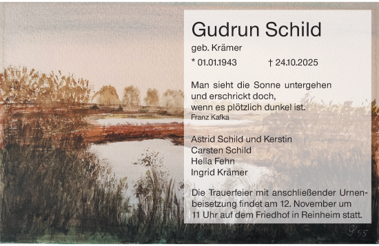Traueranzeige von Gudrun Schild von Darmstädter Echo Traueranzeige von Gudrun Schild von Darmstädter Echo