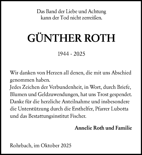 Traueranzeige von Günther Roth von Darmstädter Echo