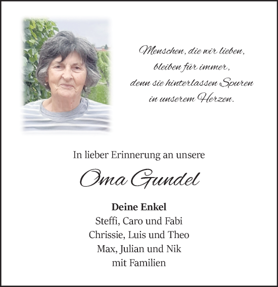 Traueranzeige von Gundel Baus von Odenwälder Echo Traueranzeige von Gundel Baus von Odenwälder Echo