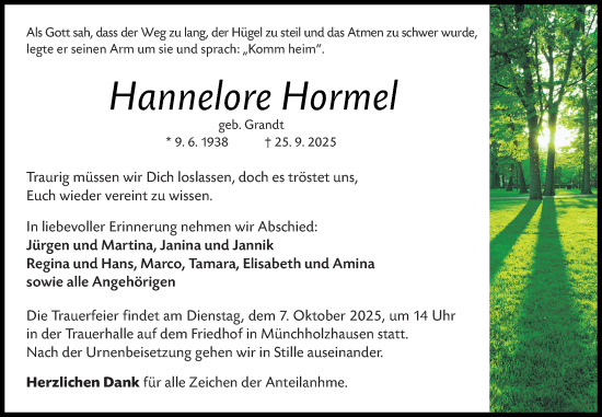 Traueranzeige von Hannelore Hormel von Wetzlarer Neue Zeitung Traueranzeige von Hannelore Hormel von Wetzlarer Neue Zeitung